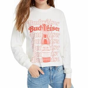 True Vintage Budweiser Graphic Tee Long Sleeve Cream Medium